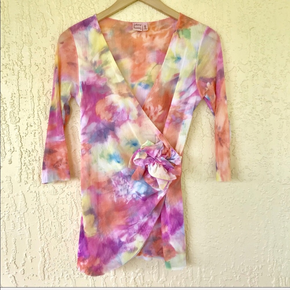 Anthropologie |Watercolor Faux Wrap Floral Top